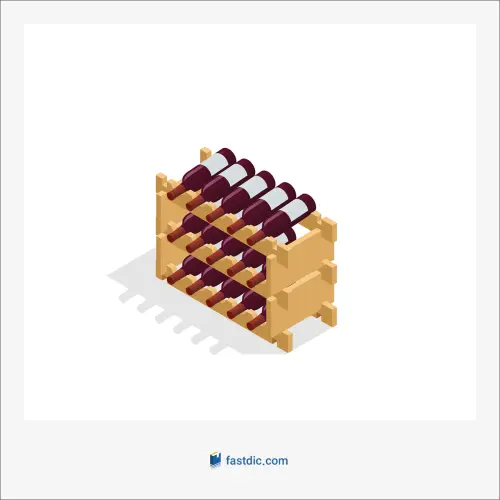 wine rack, قفسه‌ی شراب (قفسه‌ی چوبی یا فلزی که برای نگهداری بطری‌های شراب به صورت افقی استفاده می‌شود)